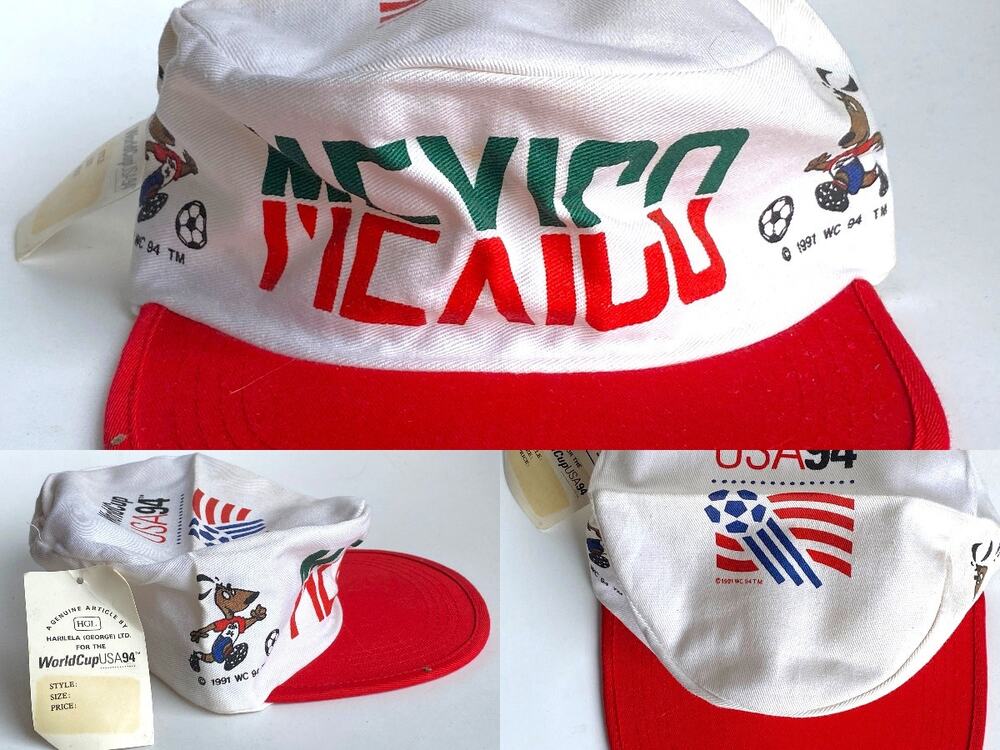 NEW Mexico 1994 World Cup USA painter cap Youth white red Striker FIFA vintage